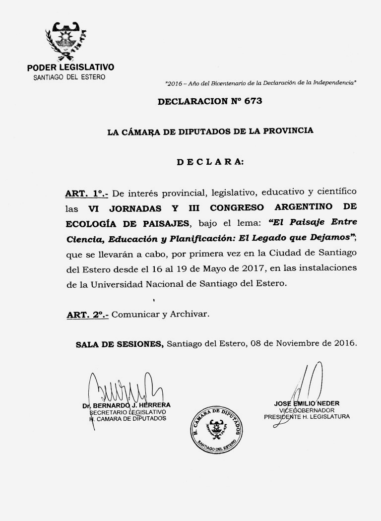 Declaración de Interés: Poder Legislativo de Santiago del Estero
